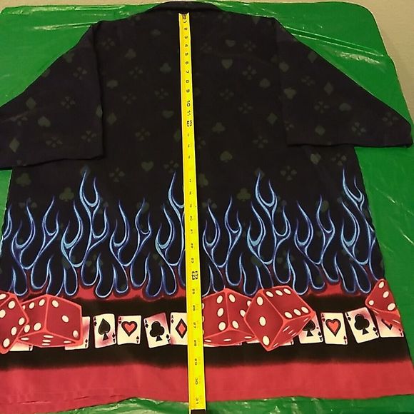 Stylo Las Vegas Gambling Dice Cards Blue Fire All Over Print Button Up Lg Shirt - Picture 8 of 10